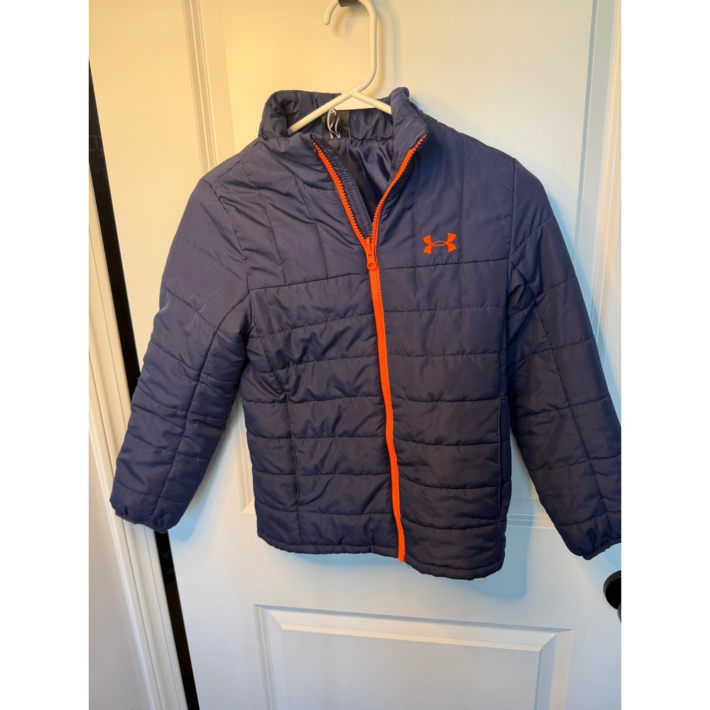 Under Armour Kids Navy Blue Puffer Jacket Orange Zip Small YSM